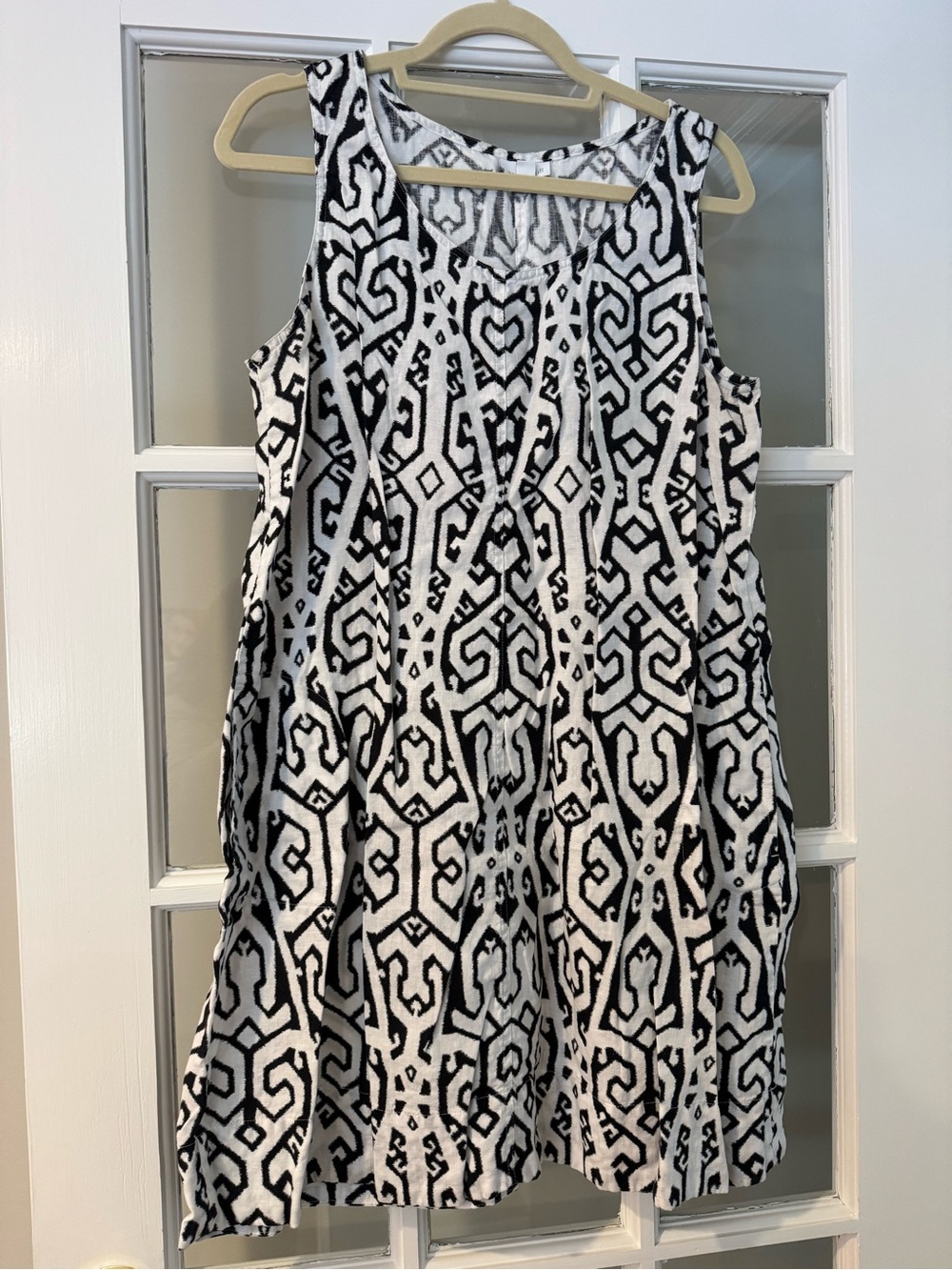 J.Jill Love Linen Black & White Geometric Sleeveless Dress